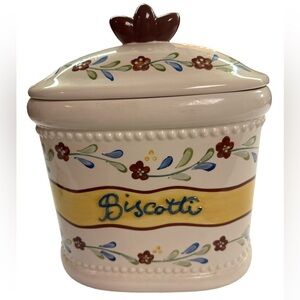 Biscotti Ceramic Cookie Jar Handmade for Nonni’s Floral Painted Ceramic w/Lid